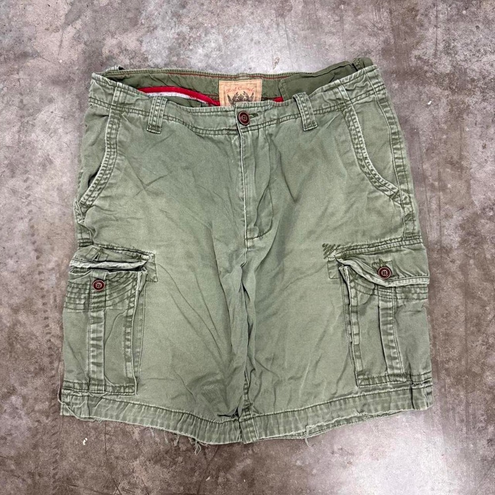 Red Camel Mens Baggy Skater Cargo Shorts Green Y2K Vintage Size 36